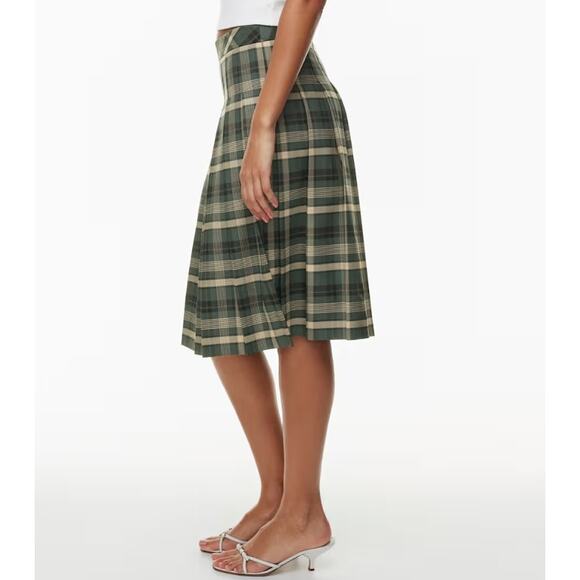 NWT Aritzia Sunday Best Women's Plaid Olive Green Pleated Midi Skirt 8 - Picture 3 of 14